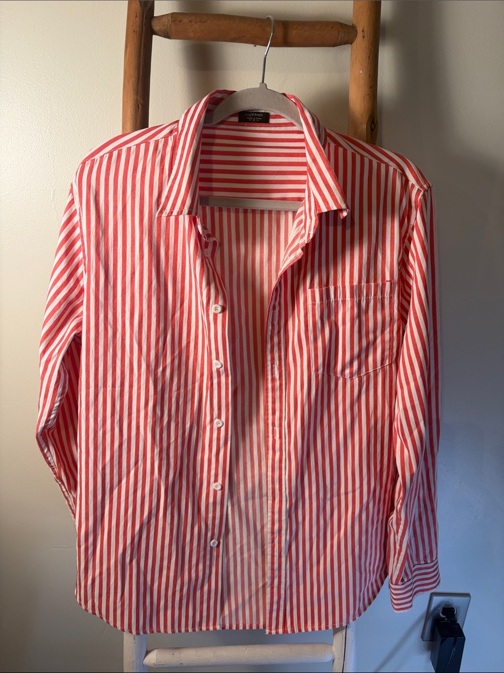 Classic Red & White Striped Casual Button-Down Shirt